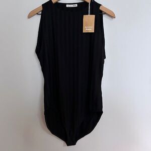 Reformation Black Ribbed Stretch Bodysuit